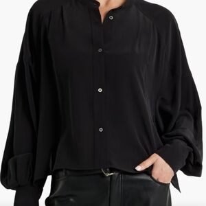 IRO Issa Silk Crepe Blouse Black 38 Minimalist Office Avant Garde Wide Sleeve